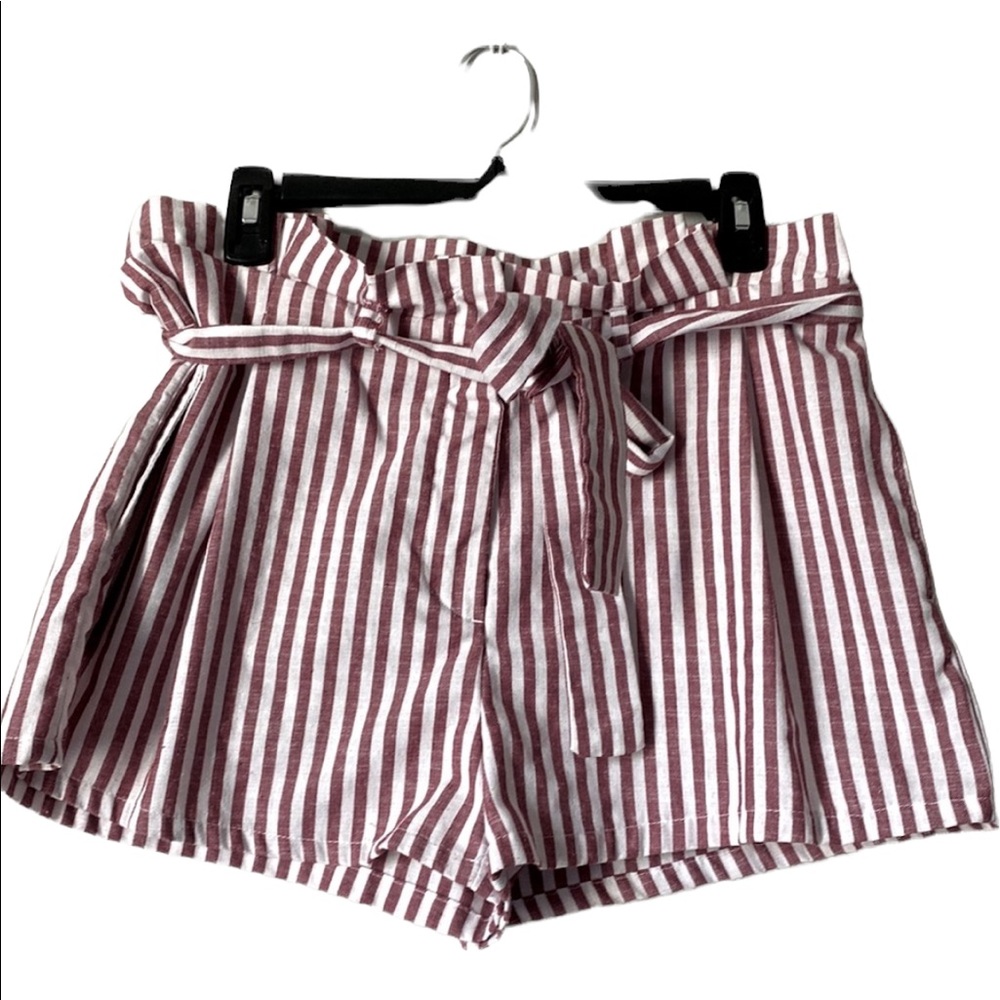 Pink Paparatzi Couture Striped Paper Bag Shorts